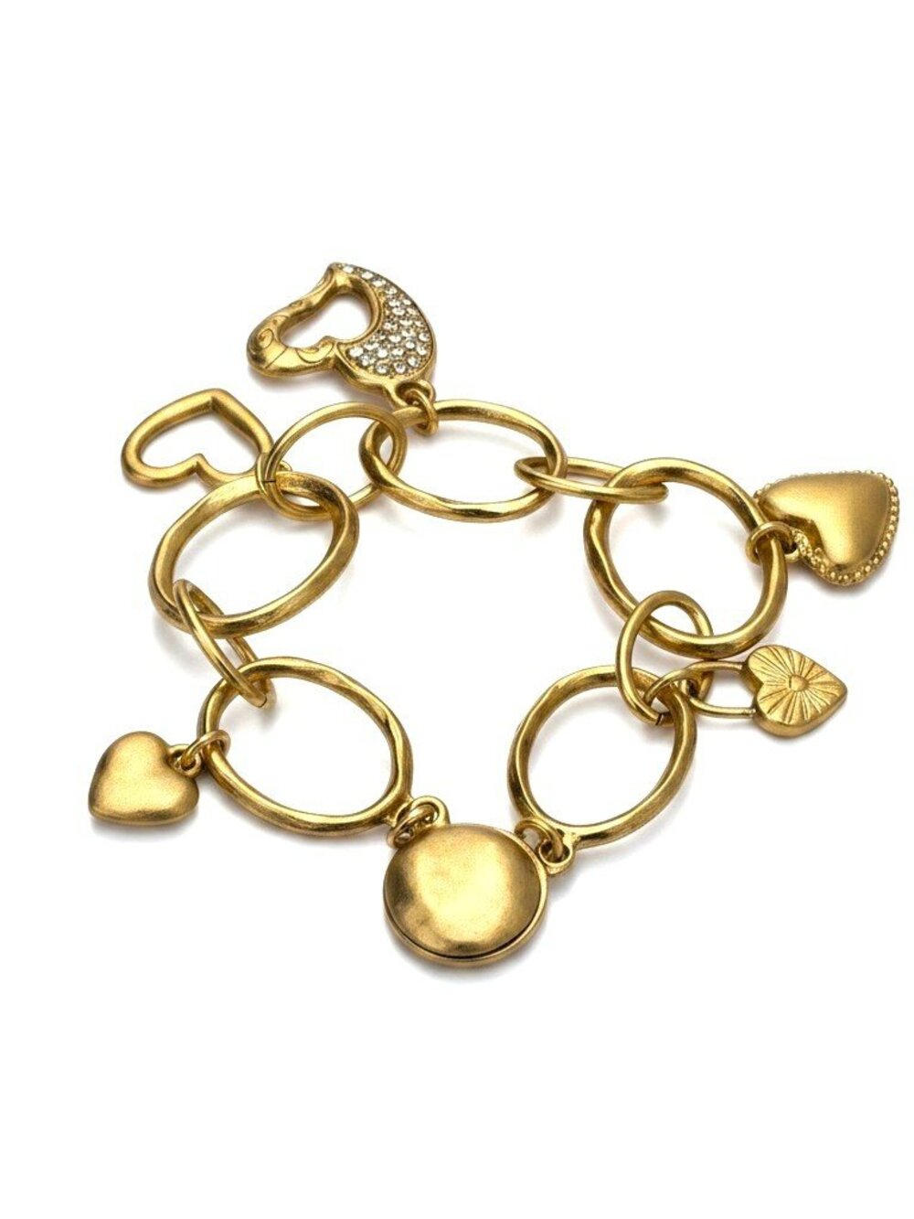 NWT Chico’s Antique Gold Heart Charm Bracelet One Size